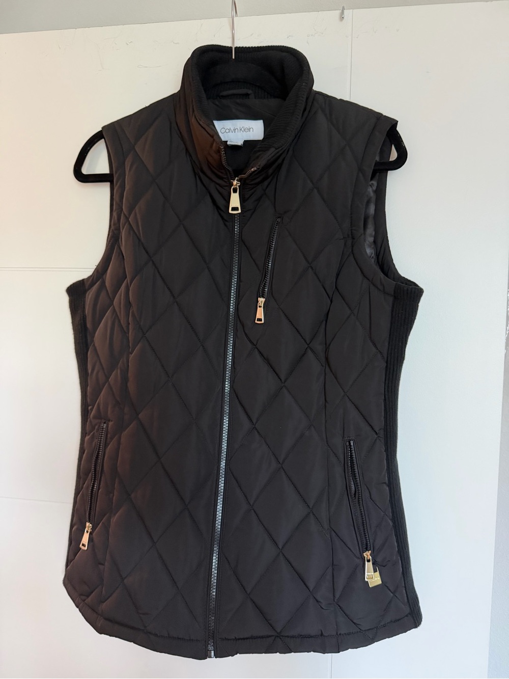 Calvin Klein Black Quilted Zip-Front Vest with Gold Hardware